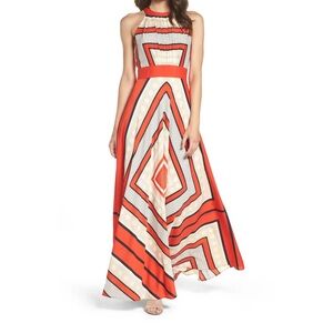 ELIZA J Scarf Print Crêpe de Chine Fit & Flare Maxi Size 10 - LIKE NEW